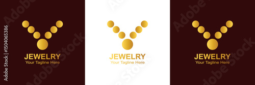 Luxury Jewelry Logo with Golden Pearl Necklace - Elegant EPS