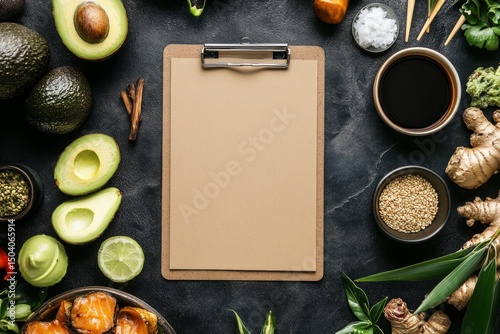 Menu mockup with healthy food items arranged