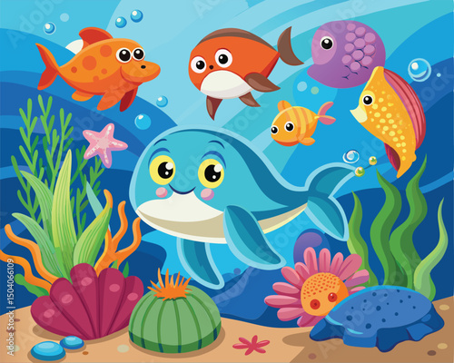 Adorable Ocean Friends. Colorful Underwater Cartoon