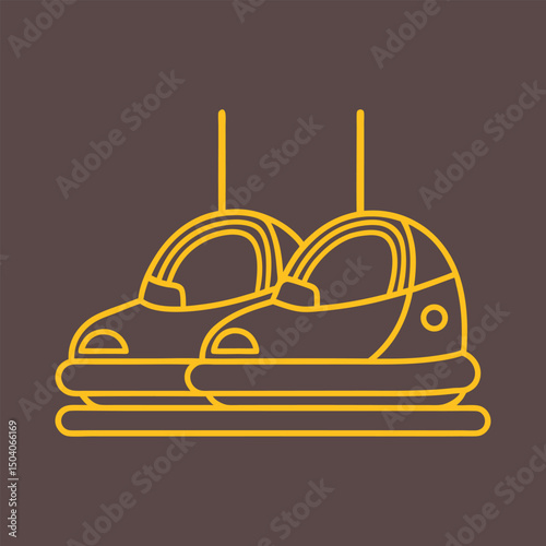 Two bumper cars line art icon in yellow on brown background