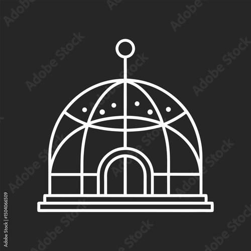 Minimalist greenhouse vector illustration white outline on black background simple clean design