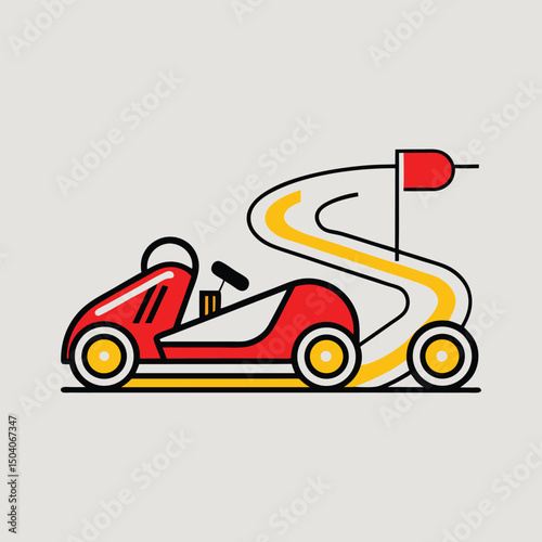 Minimalist illustration of a red go kart with yellow racing stripe