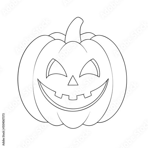 Smiling carved pumpkin outline shows classic spooky Halloween decoration ready to be colored