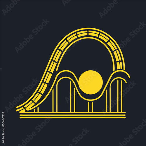 Roller coaster minimalist graphic yellow line art on dark background illustration