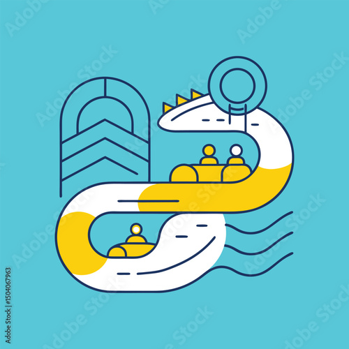 Minimalist water park ride illustration vector design in aqua and yellow