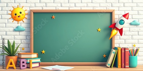 back to school chalkboard photo backdrops with cute school supplies and sunny decorations.