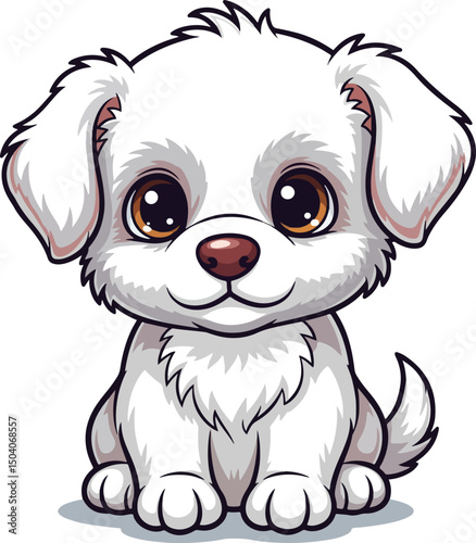an adorable white puppy with big, expressive eyes