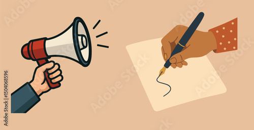 Megaphone and Hand Writing Vector Illustration