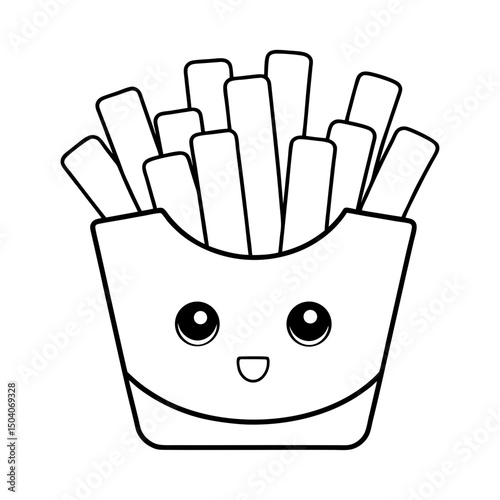 French Fries Adult and Kids Coloring Page Vector