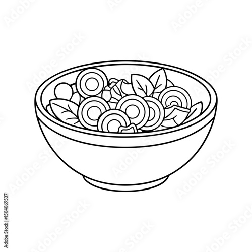 Greek Salad Bowl Adult and Kids Coloring Page Vector