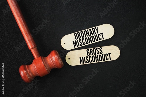 Judge's gavel and stick with the words ordinary misconduct and gross misconduct. In the context of employee misconduct, two primary types are recognized.