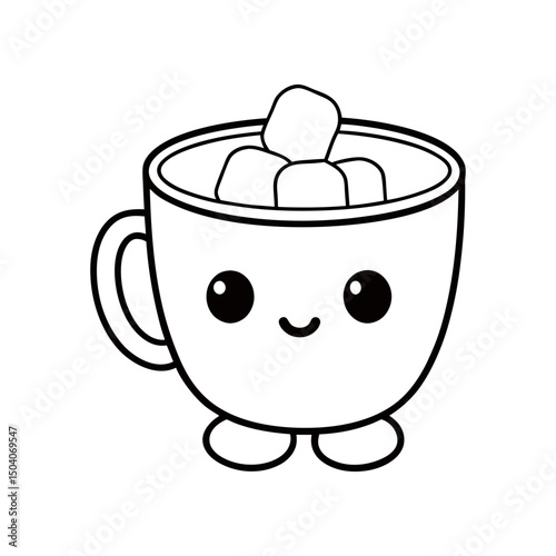 Hot Cocoa with Marshmallows Adult and Kids Coloring Page Vector