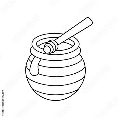 Honey Jar with Dipper Adult and Kids Coloring Page Vector