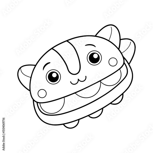 Meatball Sub Adult and Kids Coloring Page Vector