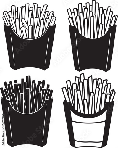 French Fries Fast Food Icon Silhouette Vector Illustration