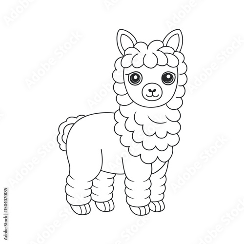 Alpaca Adult and Kids Coloring Page Vector