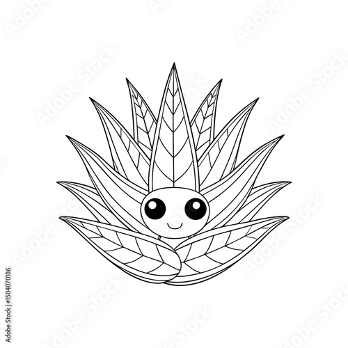 Aloe Plant Adult and Kids Coloring Page Vector