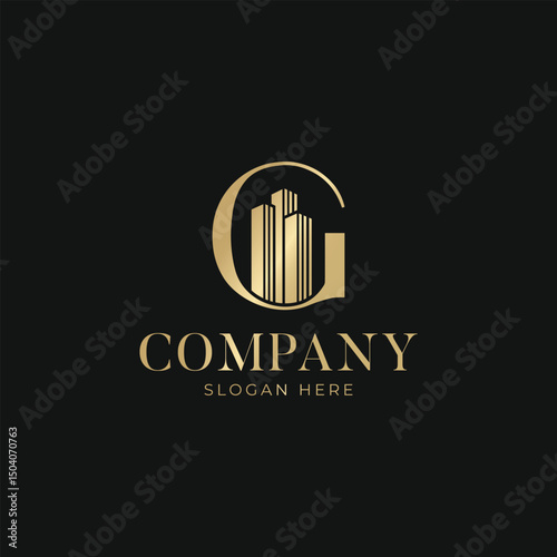 Real Estate Business Logo Template, Building, Property Development, and Construction Logo Vector Design with luxury gold colour
