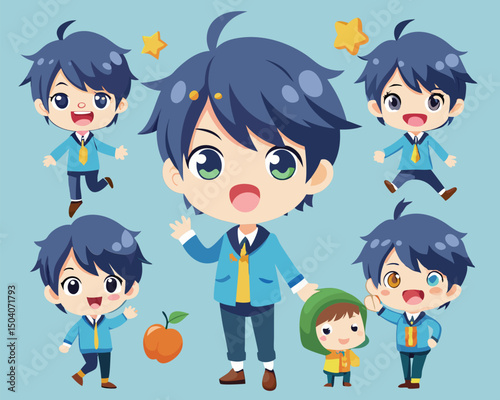 Adorable Anime Boy Chibi Character Illustrations