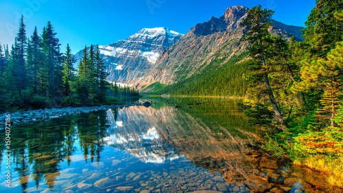 Mount Edith Cavell Reflection on Cavell Lake, Jasper, Canadian Rockies