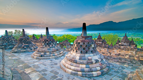 Obraz na płótnie Misty Borobudur, Yogyakarta, Java, Indonesia