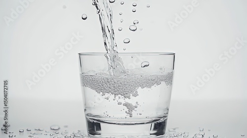 Frozen motion of soda pouring into a glass high contras