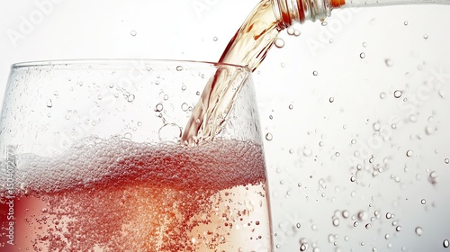 Frozen motion of soda pouring into a glass high contras