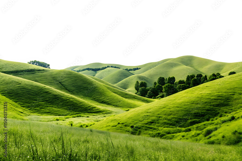 Fototapeta premium Green hills landscape cut out natural view grass beauty nature isolated on white background PNG