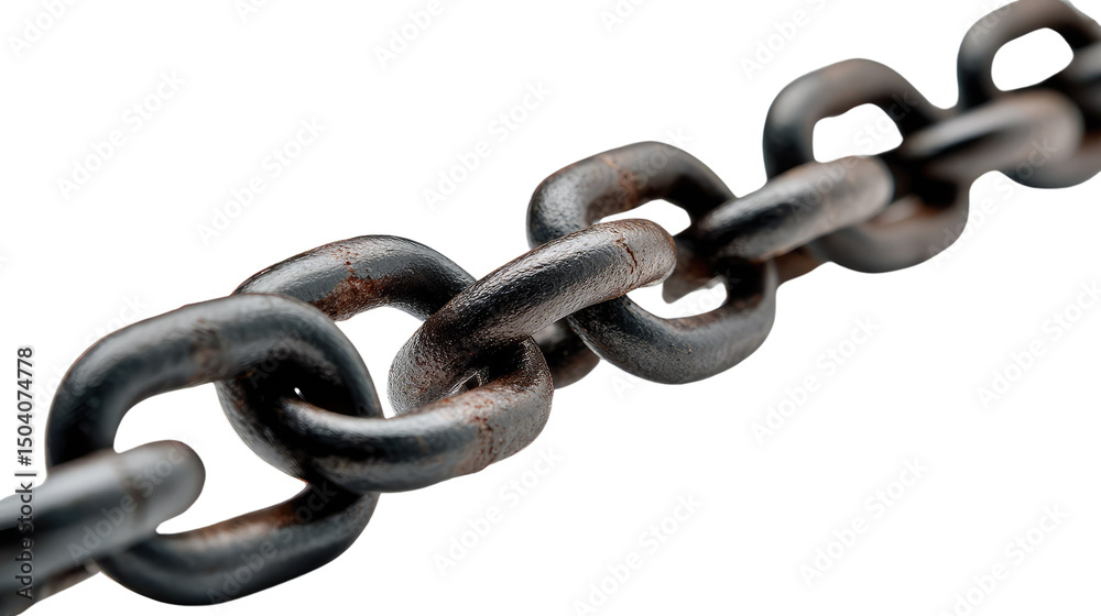 Obraz premium Interlocked: A close-up shot of a robust iron chain, each link intricately connected, hinting at the strength and the power within the seamless union.