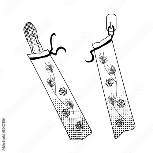 Reusable Cloth bag for baguette bread ,black and white line art for eco-friendly living