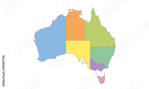 Multicolor Map of Australia with States and Territories