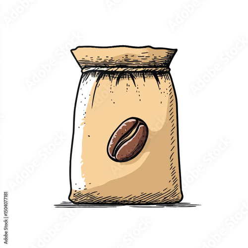 cute coffee bag with handdrawn coffee bean icon