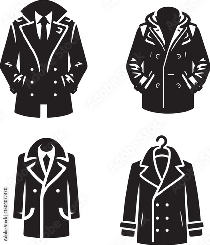 Coat Silhouette Vector Set – Outerwear Jacket and Overcoat Outline Illustrations for Fashion Design and Branding