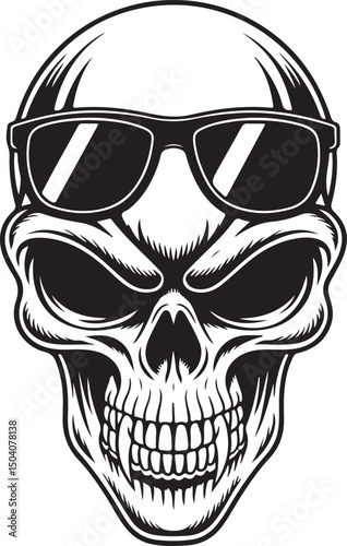 Cool Tribal Skull silhouette with Sunglasses – Edgy Skeleton Vector Illustration | Stylized Tribal Skull with Sunglasses and Graphic Patterns Illustration