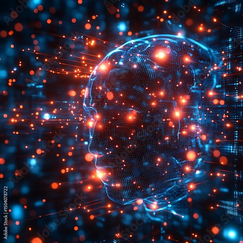 Futuristic digital representation of an artificial intelligence brain showcasing technology and data processing high resolution image