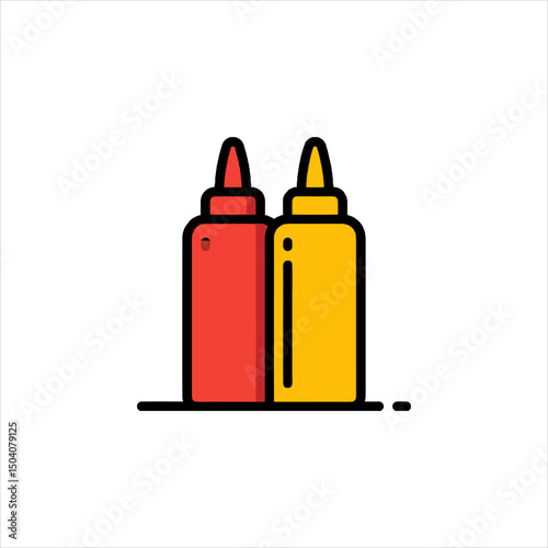 A ketchup and mustard bottle side by side