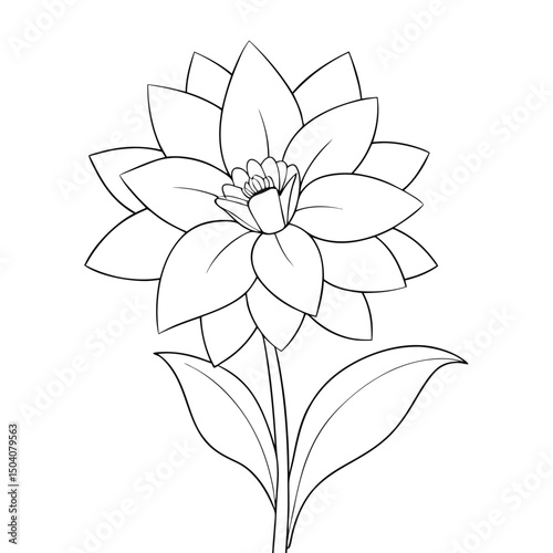 Elegant dahlia flower outline showcases intricate line work and lovely petals