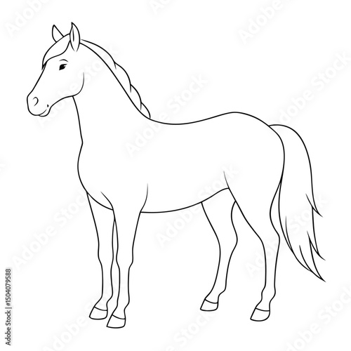 Elegant horse line drawing presents a noble and graceful pose, showcasing classic equine features