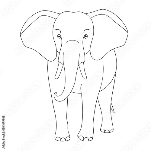 Line art depicts a full body view of the elephant standing on the ground