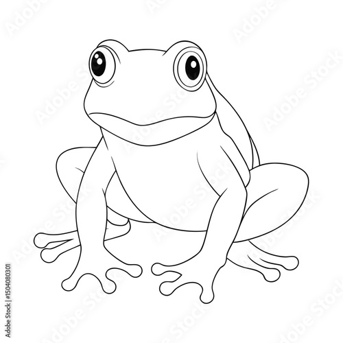 Line art image shows a frog sitting and facing forward with large eyes