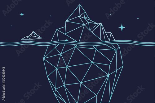 Artistic vector illustration of an iceberg showing the hidden depth and conceptual representation of unknown potential