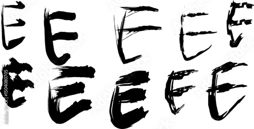 Collection of stylized anarchist "E" symbols drawn in various grunge, abstract, and expressive brushstroke styles on a white background. Ideal for punk, rebellion, or subculture-themed design.