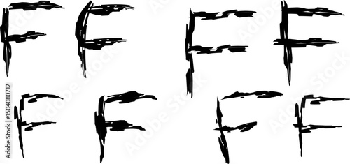 Collection of stylized anarchist "F" symbols drawn in various grunge, abstract, and expressive brushstroke styles on a white background. Ideal for punk, rebellion, or subculture-themed design.