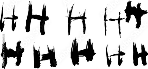 Collection of stylized anarchist "H" symbols drawn in various grunge, abstract, and expressive brushstroke styles on a white background. Ideal for punk, rebellion, or subculture-themed design.
