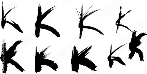 Collection of stylized anarchist "K" symbols drawn in various grunge, abstract, and expressive brushstroke styles on a white background. Ideal for punk, rebellion, or subculture-themed design.