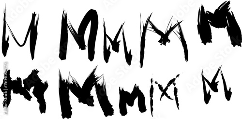 Collection of stylized anarchist "M" symbols drawn in various grunge, abstract, and expressive brushstroke styles on a white background. Ideal for punk, rebellion, or subculture-themed design.