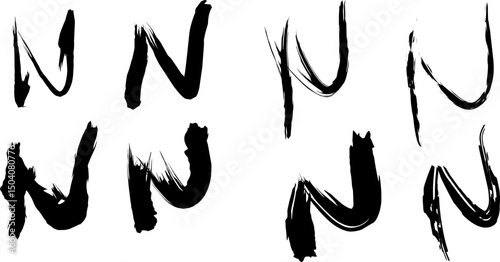 Collection of stylized anarchist "N" symbols drawn in various grunge, abstract, and expressive brushstroke styles on a white background. Ideal for punk, rebellion, or subculture-themed design.