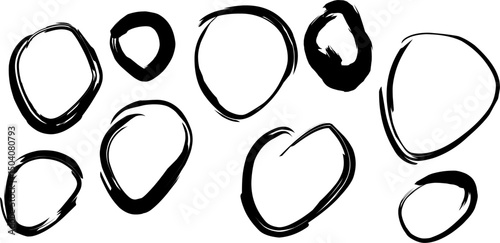 Collection of stylized anarchist "O" symbols drawn in various grunge, abstract, and expressive brushstroke styles on a white background. Ideal for punk, rebellion, or subculture-themed design.
