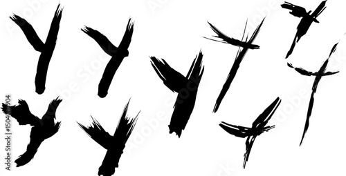 Collection of stylized anarchist "Y" symbols drawn in various grunge, abstract, and expressive brushstroke styles on a white background. Ideal for punk, rebellion, or subculture-themed design.