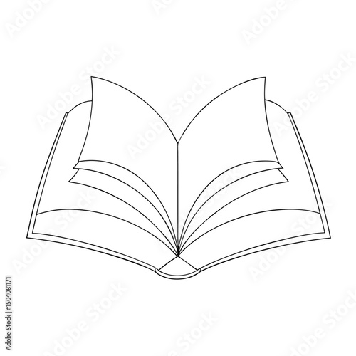 Open book features crisp black outline on bright white background, isolated and minimalistic